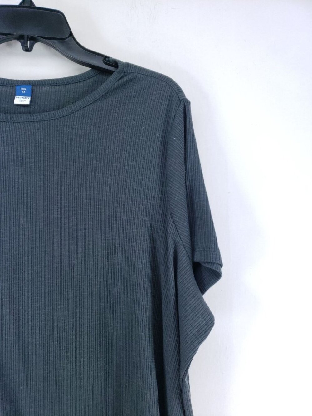 2 Old Navy Luxe Womens 2X Ribbed Knit Top Short Sleeve Crew Neck Green & Gray - Picture 7 of 12
